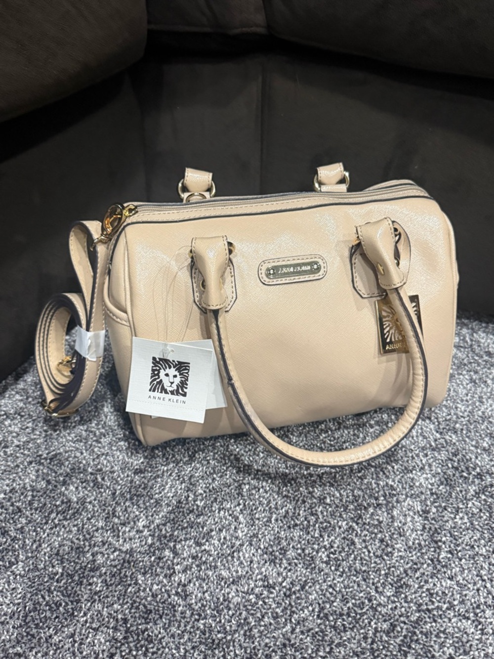 Anne Klein DEFECT STAIN Satchel Top Handle Bag Beige Tan New With Tags